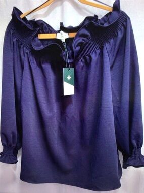 Tuckernuck Purple Ruffle Smocked Neck Blouse